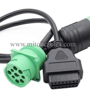 9 Pin to OBD2 Interface Truck Y-j1939 obd2 Cable Adapter OBDII Y Splitter Truck GPS 16Pin Male to Female J1939 Diagnostic Scanner Cable Adapter Green Deutsch Connector