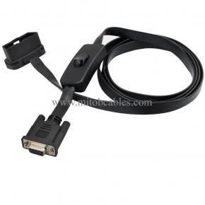 1.5M 5ft OBD2 OBDII 16 Pin Male to DB9 Serial RS232 Female Port OBD Cable Adapter Diagnostic Extension Cable Connector with Power Switch