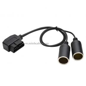 50cm/1.64ft Right Angle OBD2 Male to Cigarette Lighter Dual Female Connector with Switch Vehicle Car Memory Saver Power Supply Cable