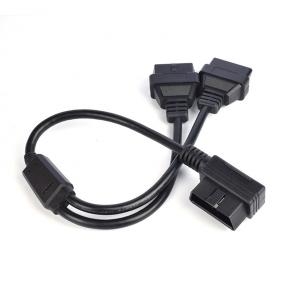 L-shape OBD2 one-part-two extension cable elbow 90 degree one-two connection cable 16 pinhole OBD interface cable 16 core