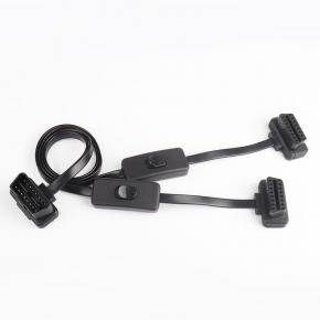 Automotive OBD2 one point two with switch extension cable Flat cable one to two adapter cable 60CM