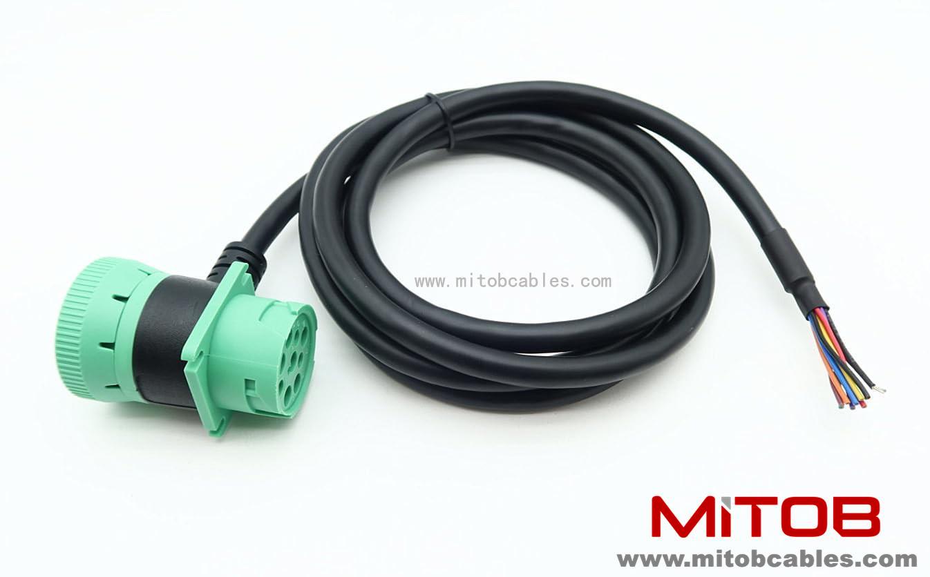 WISDOMHOOD SAE J1939 9Pin Pass Through Male/Female to Open End Pigtail Cable 6ft for Freightliner Truck