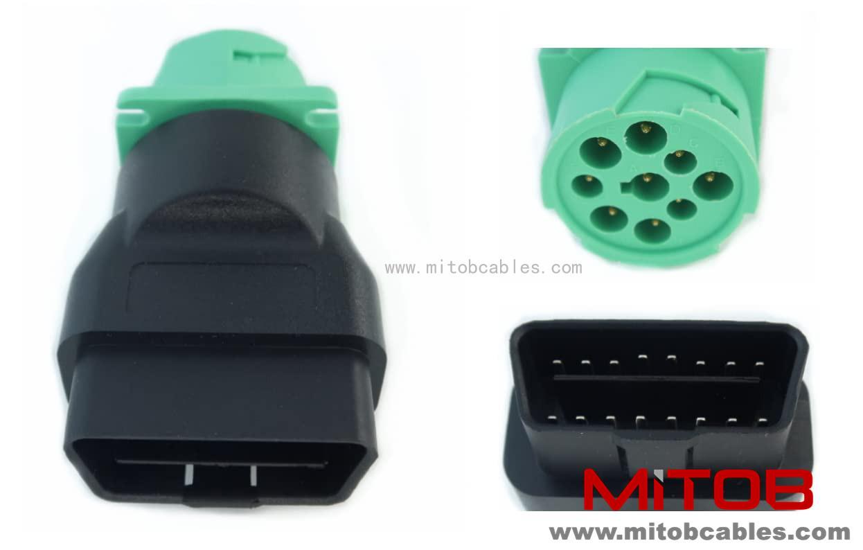 WBLD 16pin OBDii OBD2 Male to J1939 Female Adapter Type2 Green 9pin for Volvo Mack