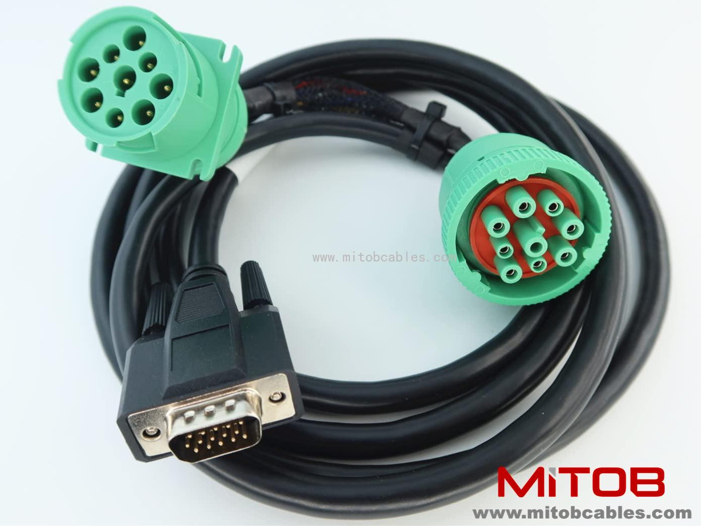 WBLD Green Type 2 J1939 Male and Female 9pin to DB15 Male Splitter Y Cable for Cal amp 5C994-2