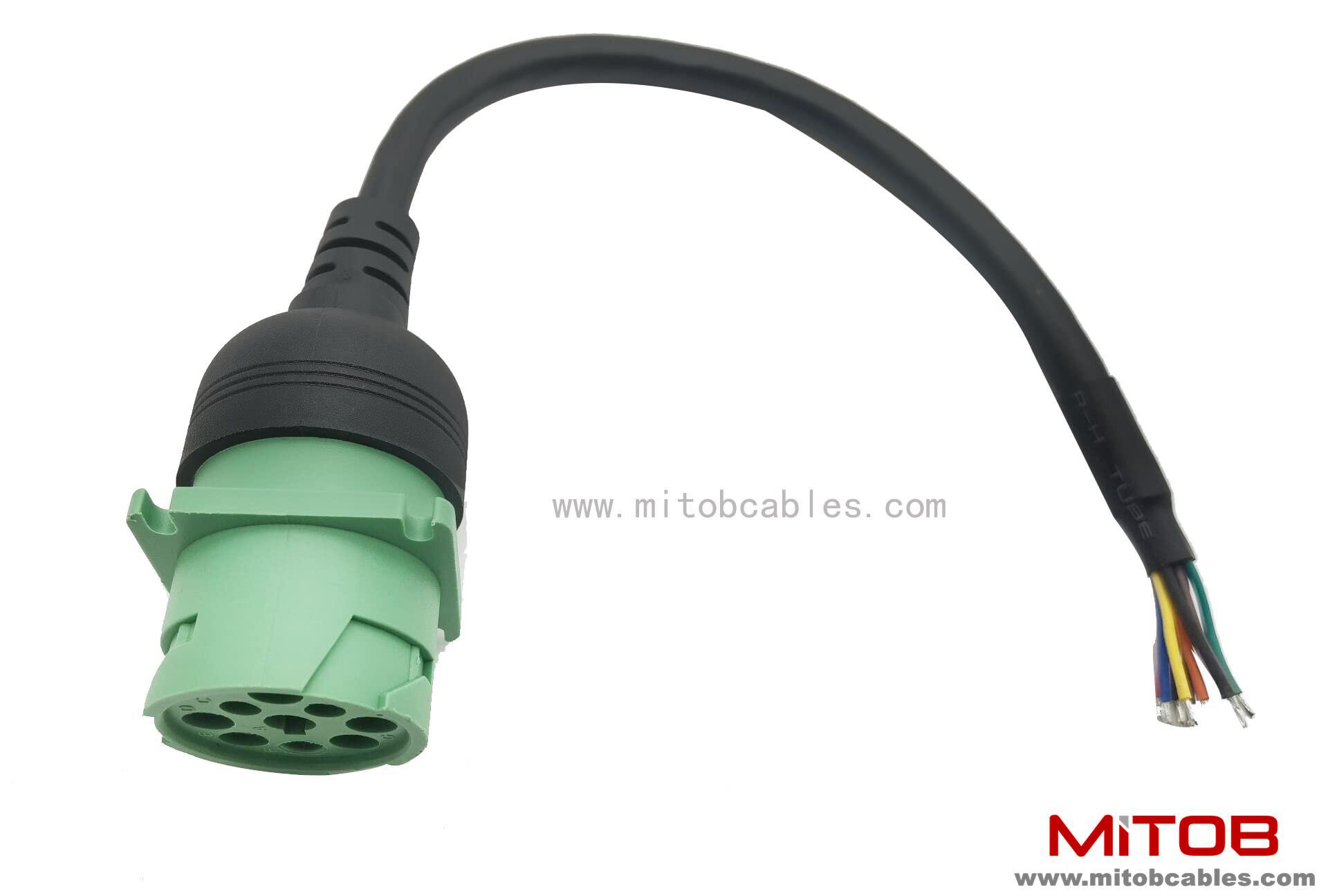 Type 2 Green 9pin J1939 Female to Open Cable 1ft/30cm