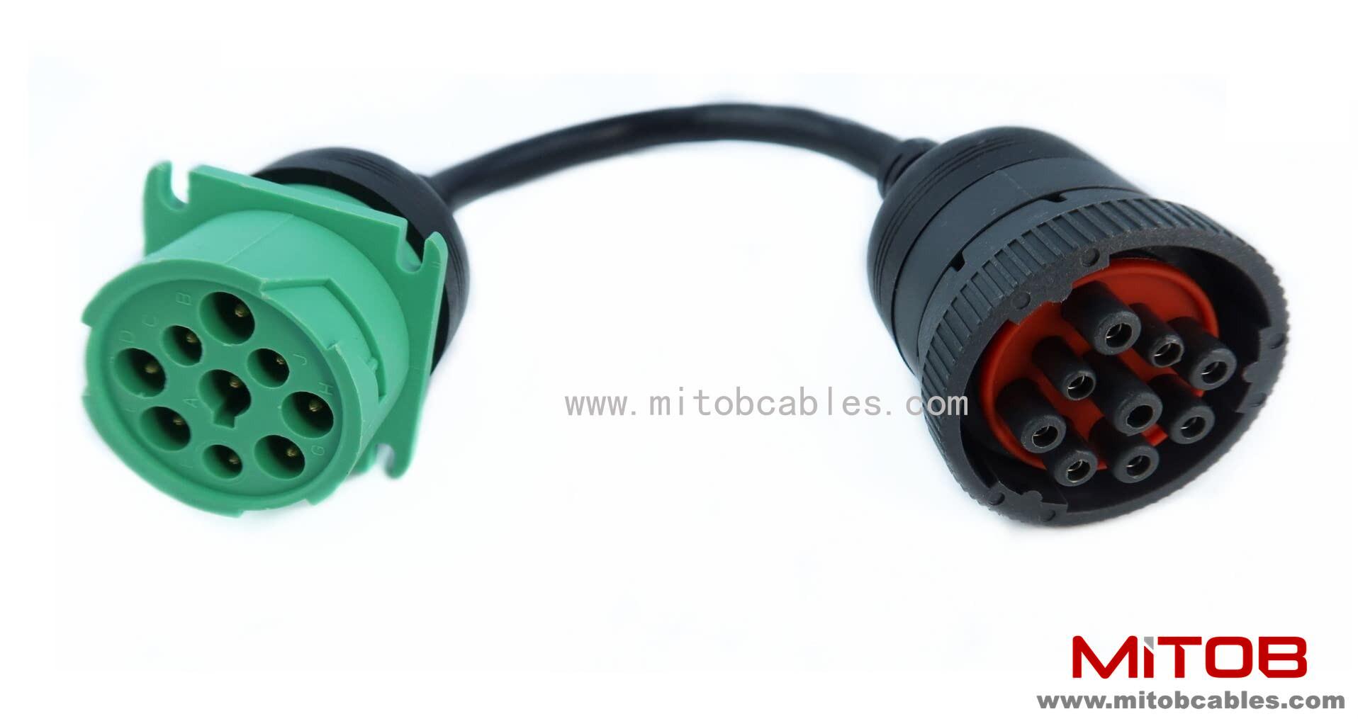 Gray 9Pin Type1 J1939 Port to New Green 9pin Type2 J1939 Port Cable Turn 9p Type1 to 9p Type2